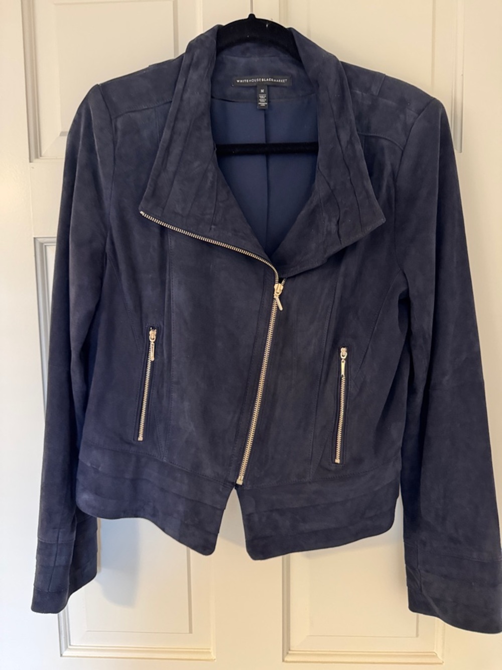 White House Black Market Navy Suede Moto Jacket